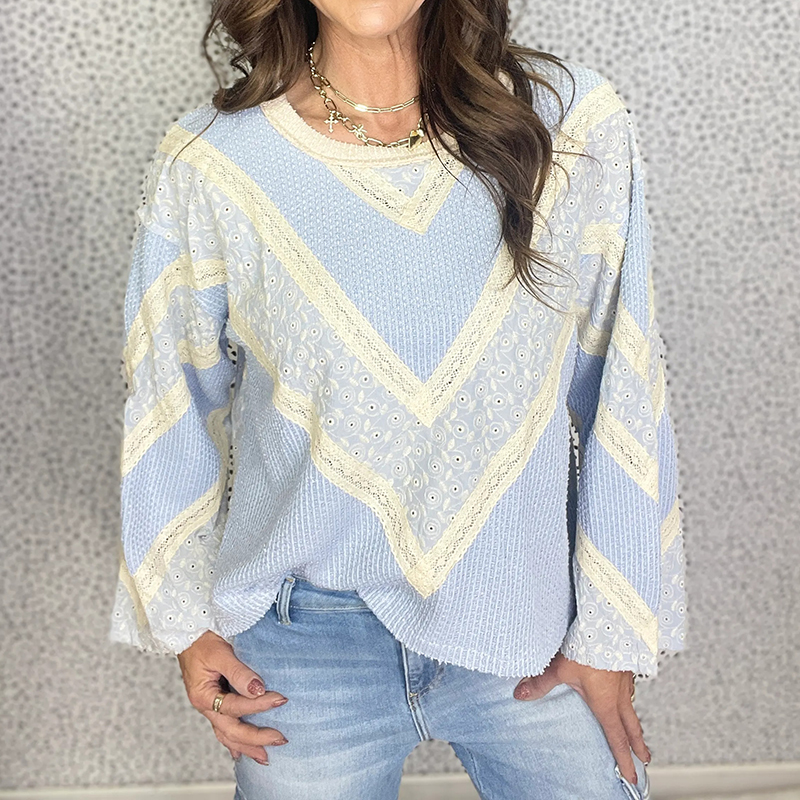 Comstylish Cozy Lace Patchwork New Round Neck Women's Shirt