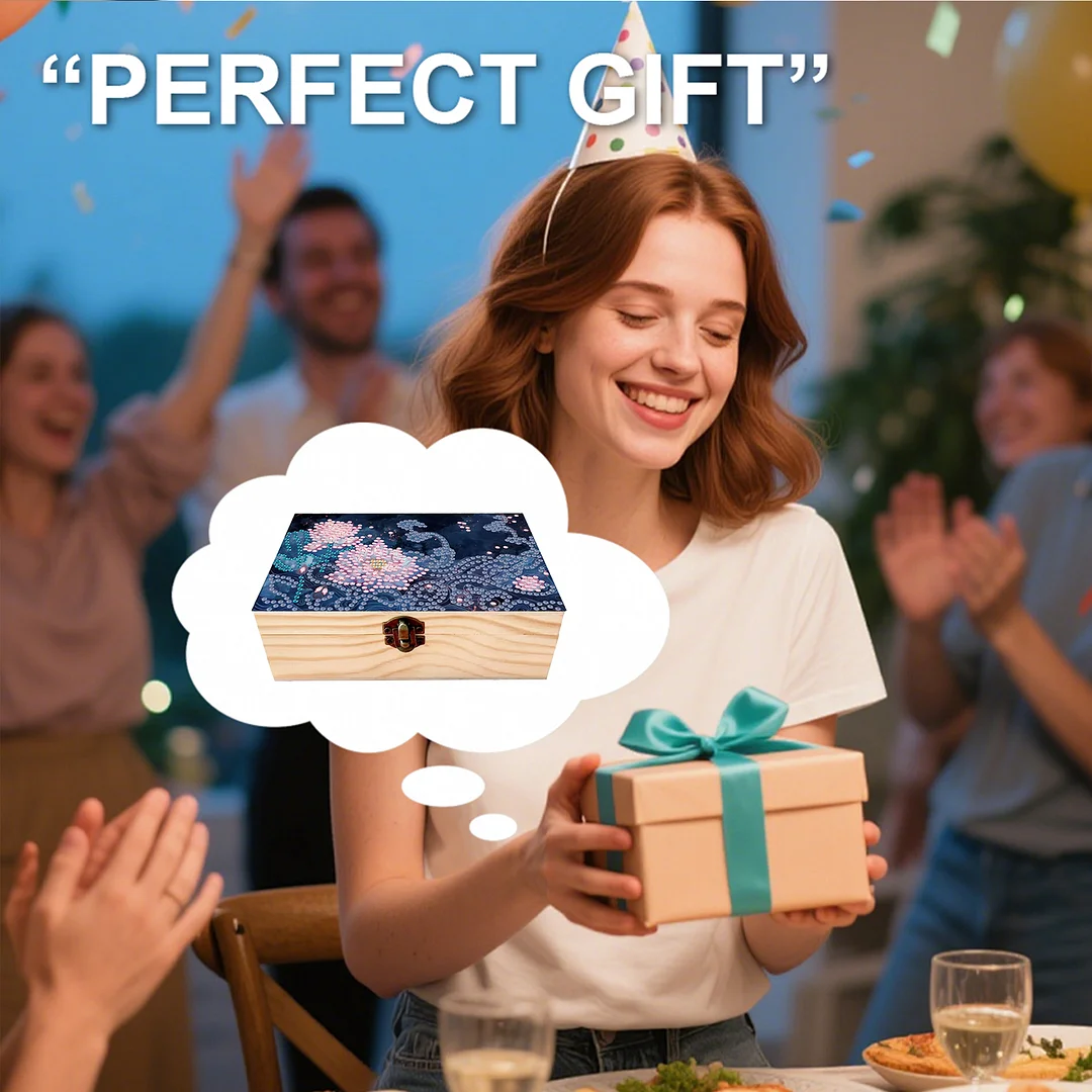 5D DIY Diamond Painting Handmade Wood Storage Box for Home Decor Craft (Lotus)