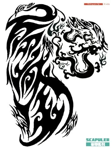 32*24cm Big Tattoo Stickers Green Butterfly Fish Dragon Buddha Waterproof Temporary Flash Tattoos Full Back Chest For Men Women