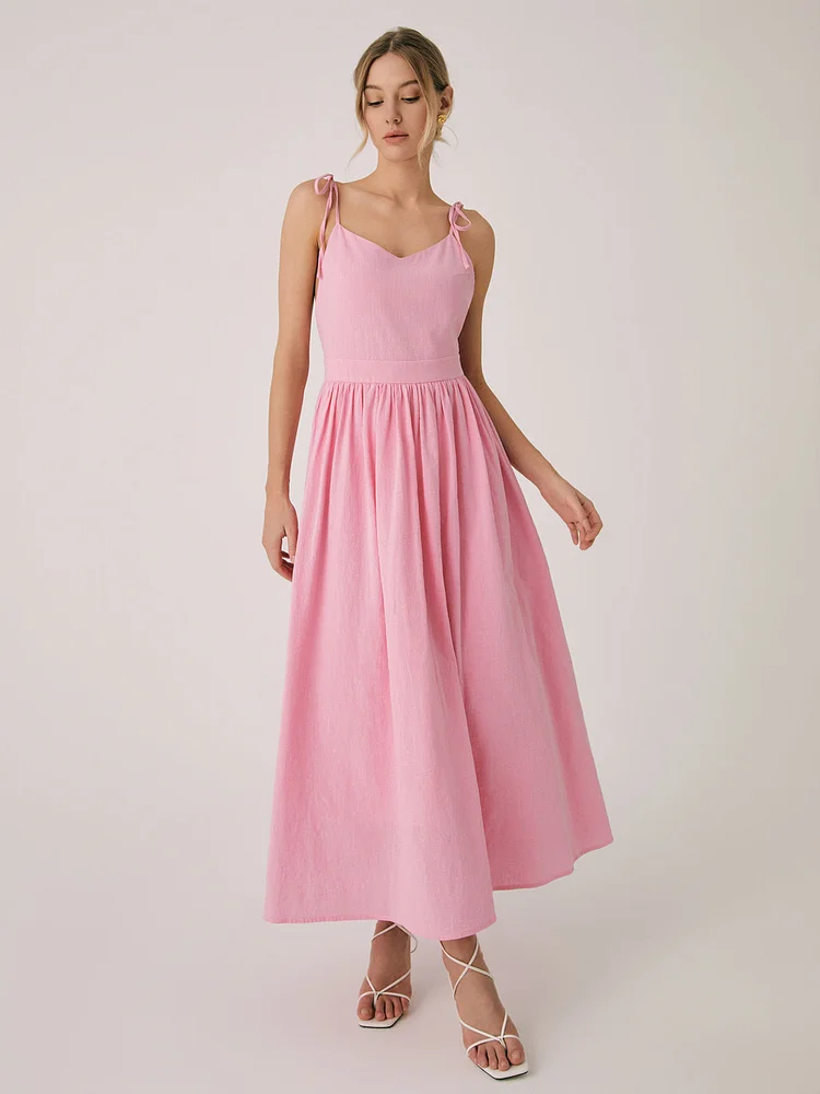 Cotton & Linen Backless Maxi Dress