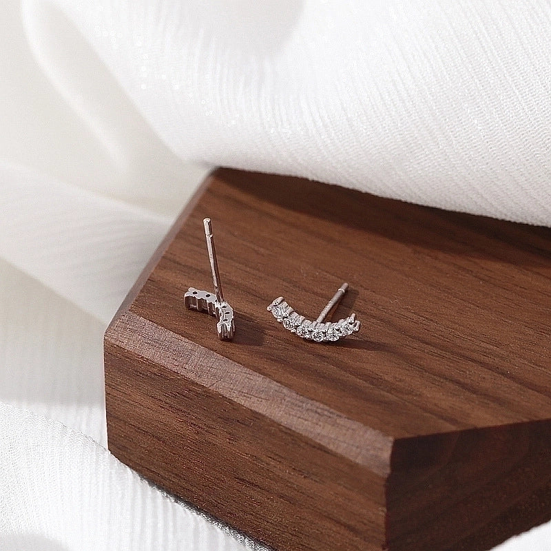 1 Pair Minimalist Solid Color Inlay Sterling Silver Zircon Ear Studs