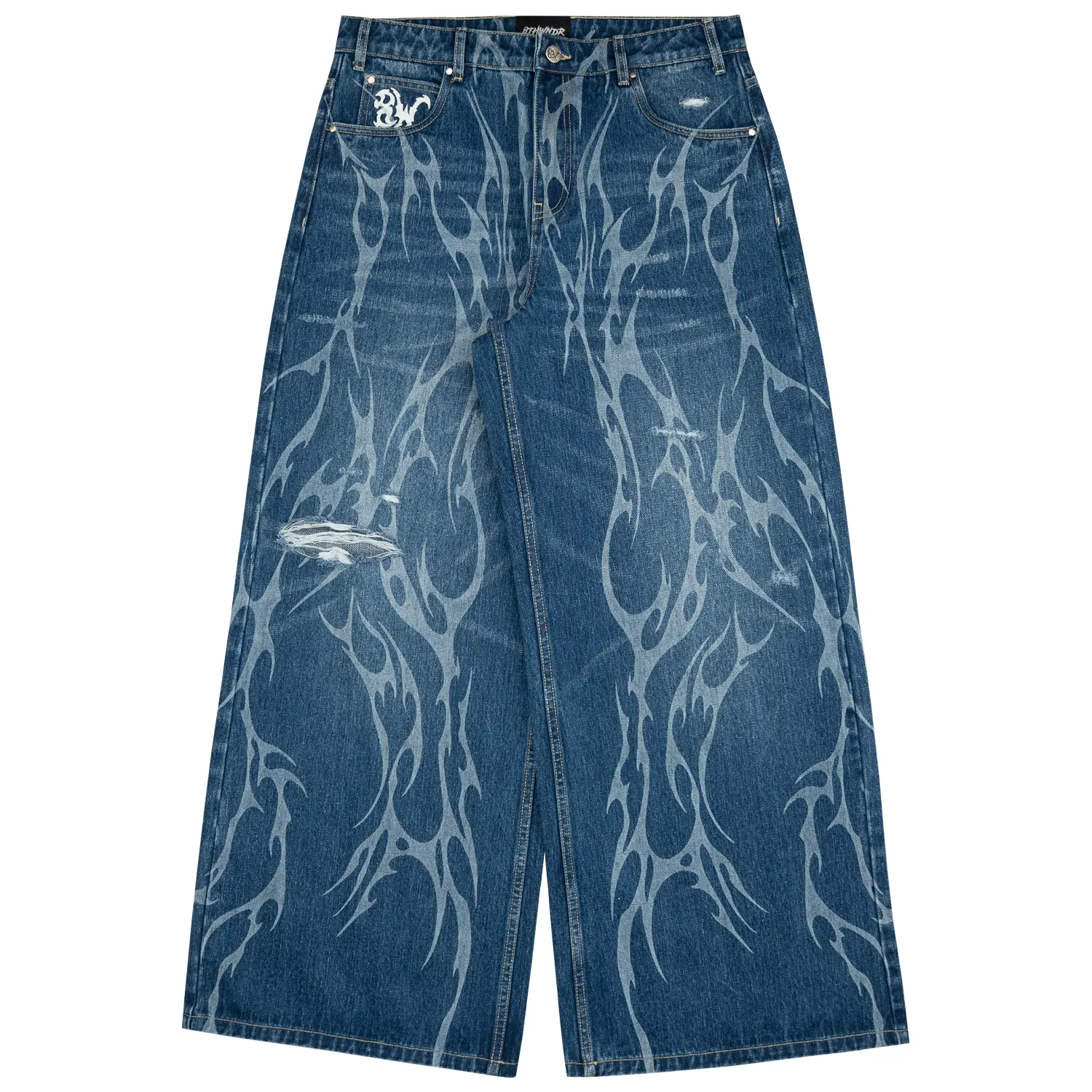 8W TRIBAL DISTRESSED BAGGY JEANS BLUE