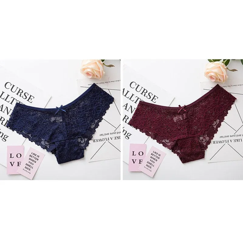 Women Sexy Lace Lingerie Low-waist Panties Embroidery Tempting Briefs Transparent Hollow out Underwear Female Underpants