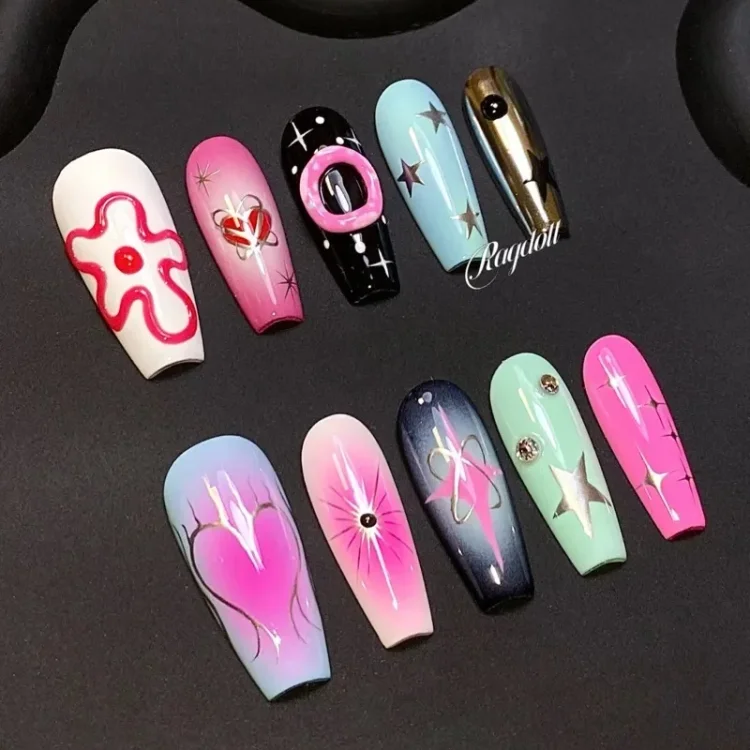 Sweet Cool Macaron Hot Girl Wearing Nails with Removable Nails