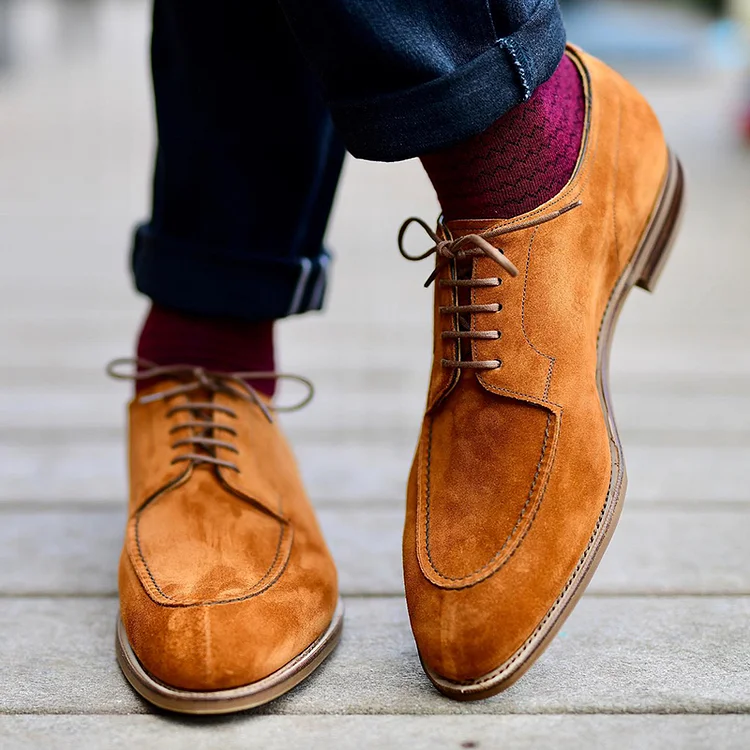 Faux Suede Seam Lace Up Pointy Toe Oxfords Shoes [Pre Order]