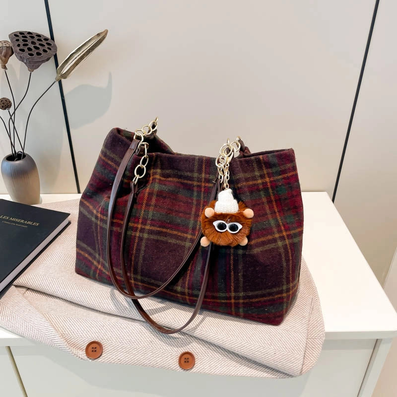 Women’s Medium Cloth Lattice Streetwear Square Zipper Shoulder Bag Underarm Bag