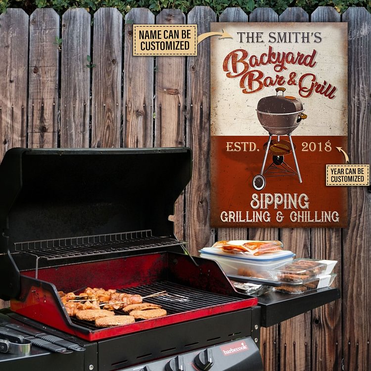BBQ And Grill Sipping Grilling Classic Metal Signs Custom Name