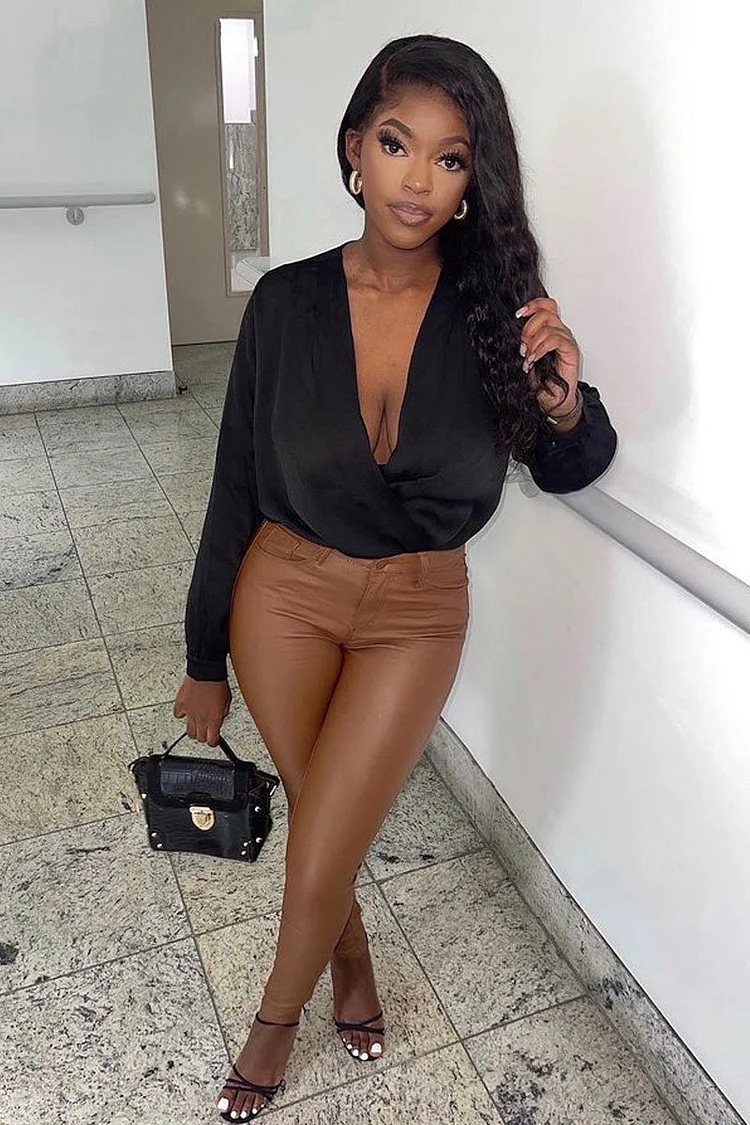 Black Wrap Over Front Bodysuit Katch Me
