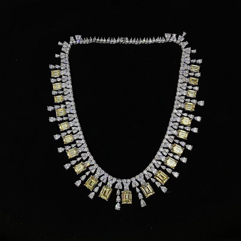 100% 925 Sterling Silver Sparkling Topaz Full High Carbon Diamond Bridal Necklace Earrings Sets Wedding Party Fine Jewelry