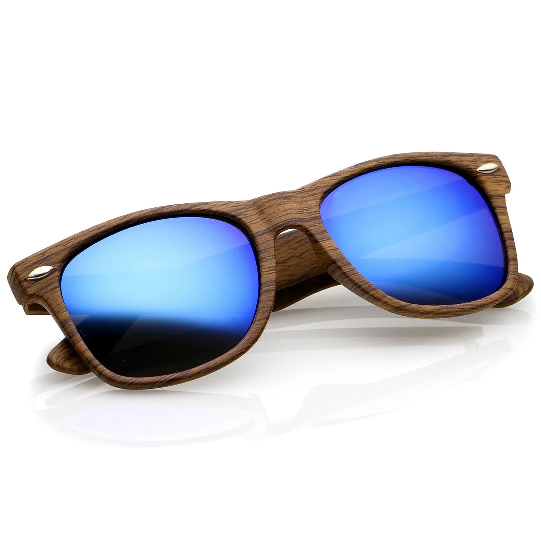 Classic Wood Printed Colored Mirror Square Lens Horn Rimmed glasses 54mm