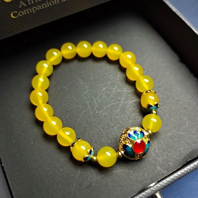 Yellow Jade and Enamel Beaded Bracelet