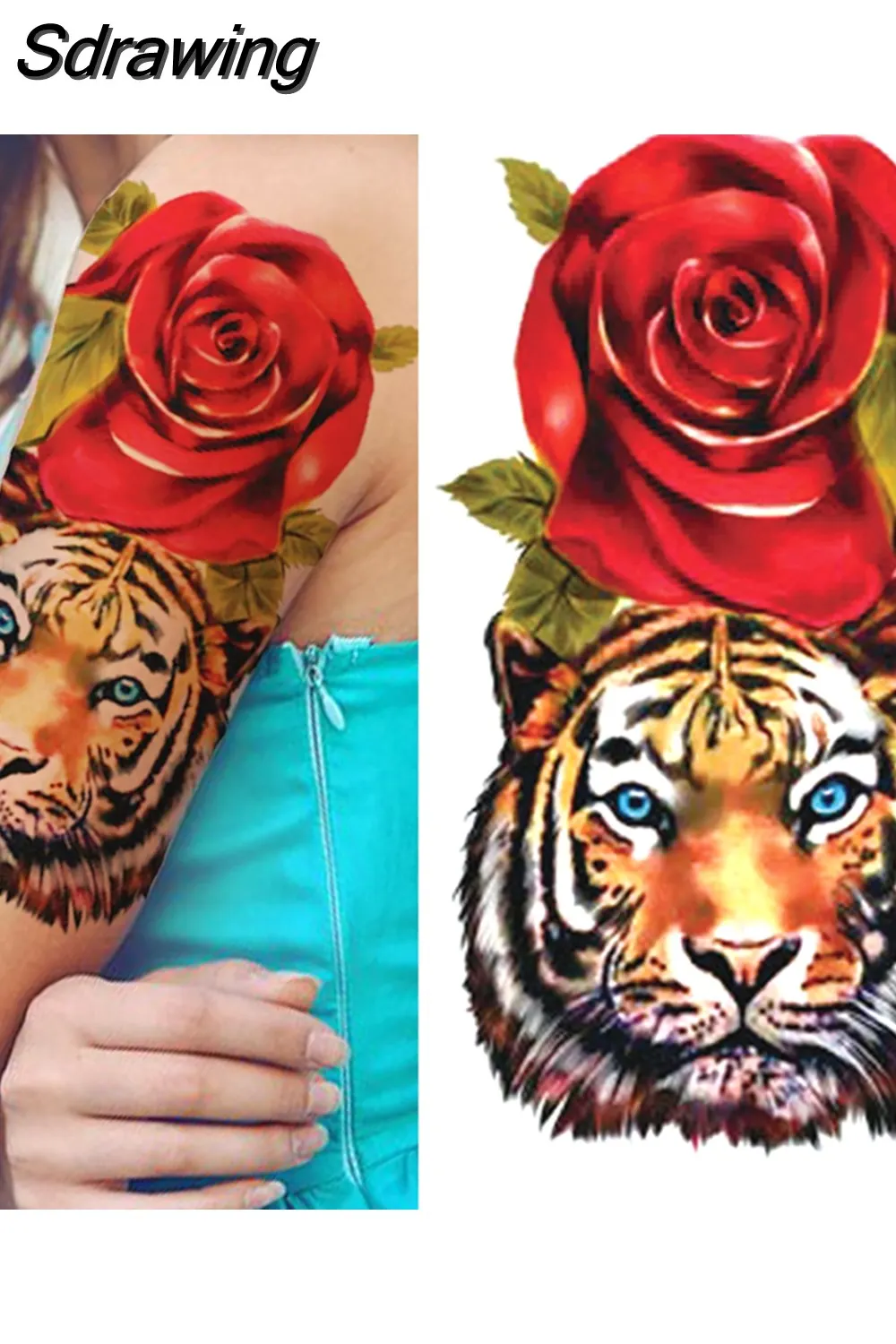 Sdrawing Lion Temporary Tattoo For Women Men Adult Skull Tiger Wolf Forest Tattoo Sticker Black Fake Realistic Demon Tatoos Forearm 430-1