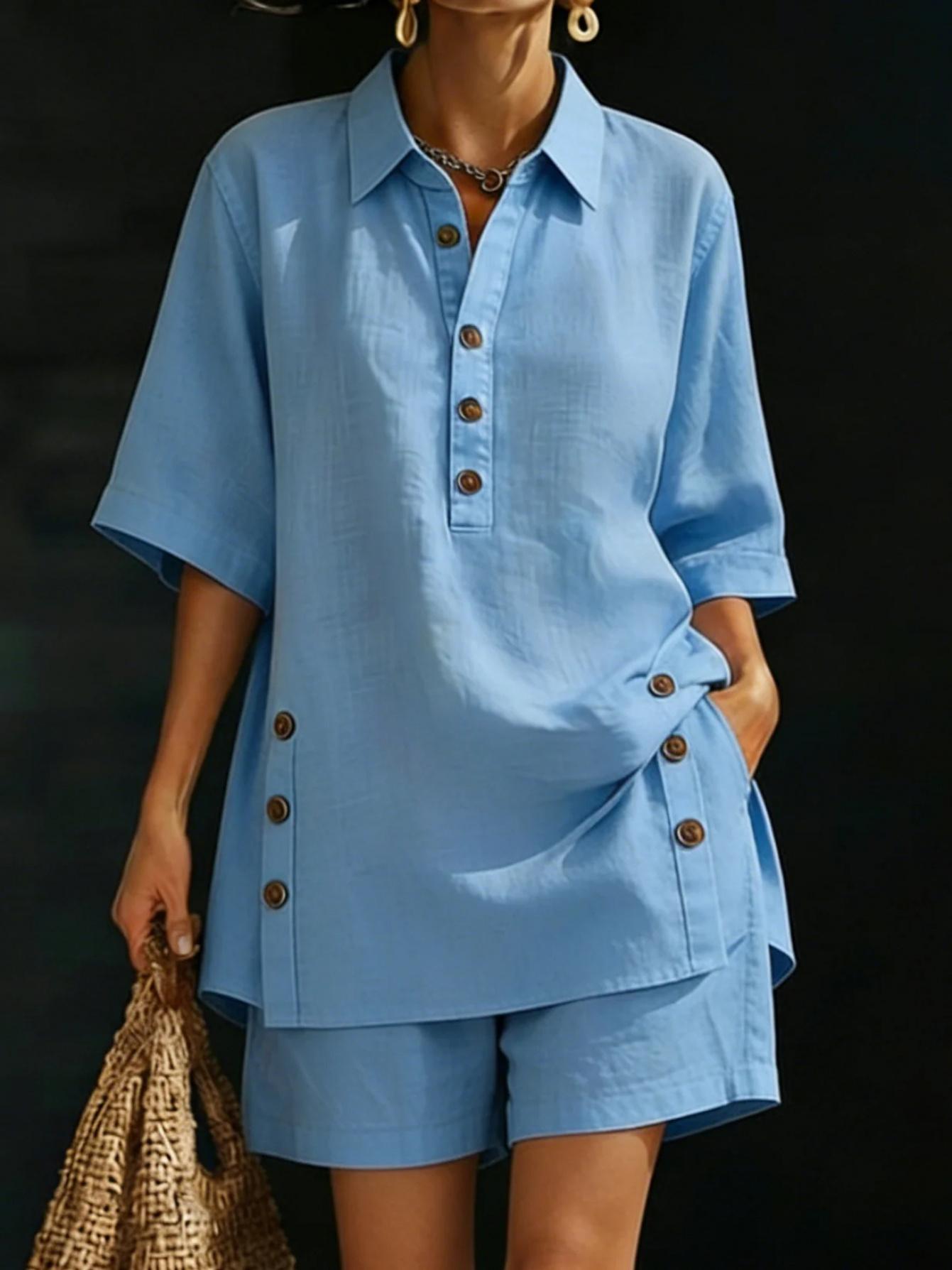 A New Two-Piece Outfit for Women Featuring a Short-Sleeved Shirt And Loose-Fitting Trousers for The Spring/Summer 2026 Season