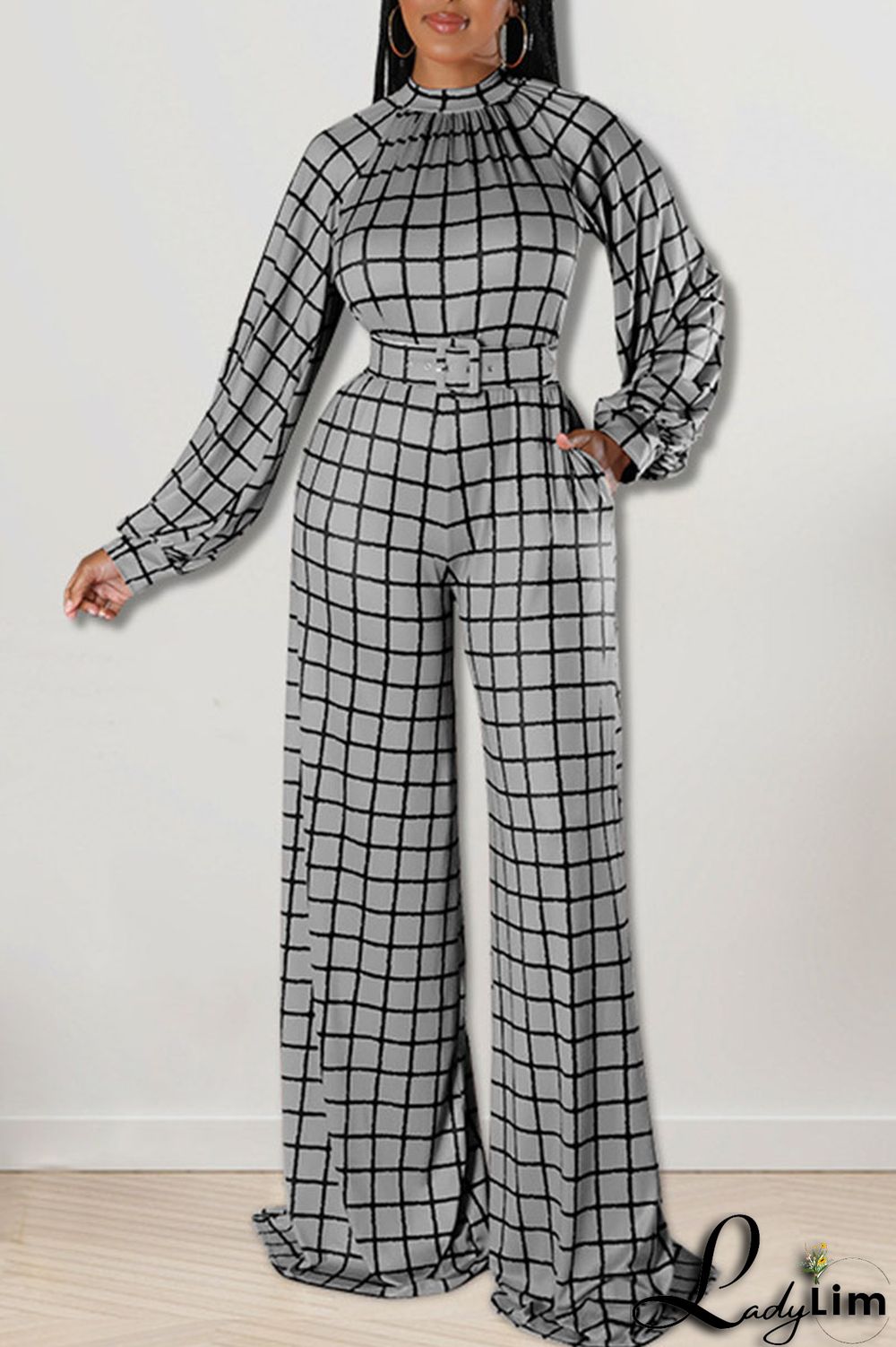 Tangerine Casual Plaid Print Patchwork O Neck Straight Jumpsuits