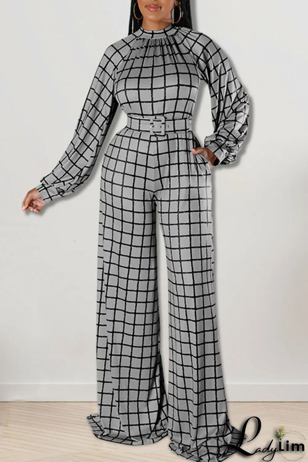 Tangerine Casual Plaid Print Patchwork O Neck Straight Jumpsuits