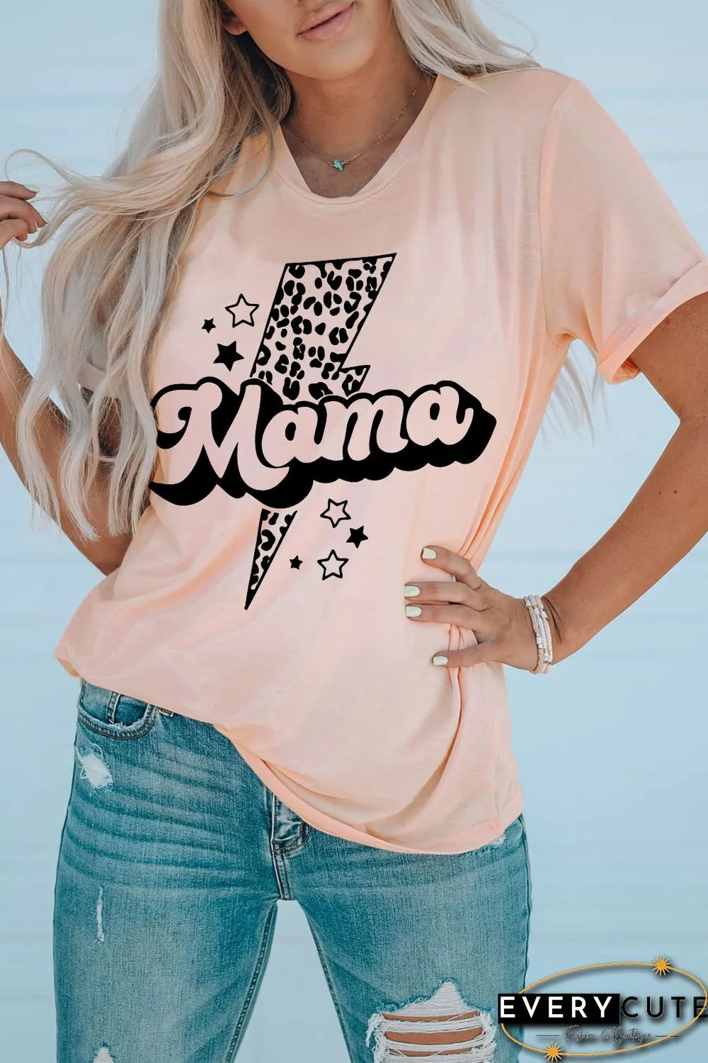 Pink Leopard Star Lightweight Short Sleeve Graphic T Shirt