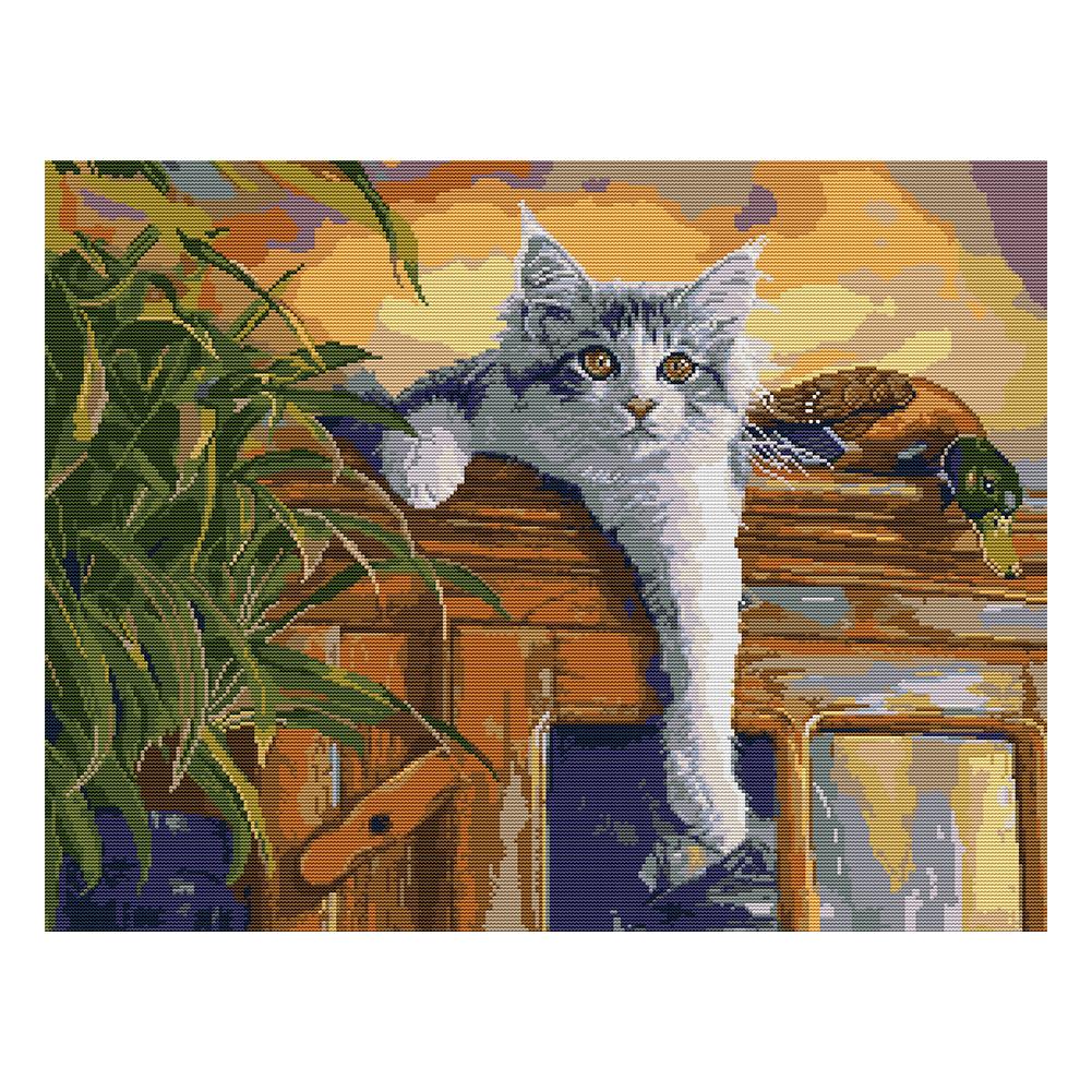 

Cat and duck - 14CT Stamped Cross Stitch - 59*47cm, 501 Original
