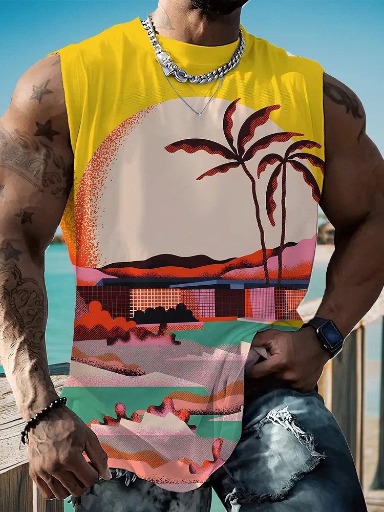 Men's Beach Scenery Printed Vacation Tank Top