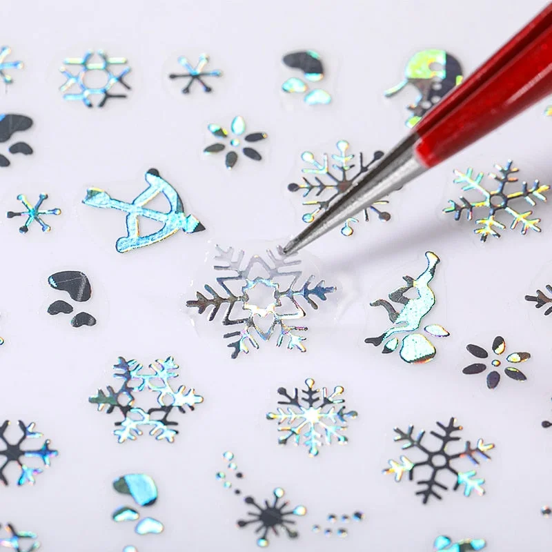 2021 NEW Christmas Slider Nail Art Water Decals Decoration Snowflake Nail Art Sticker DIY Manicures Water Transfer Foil Xmas Gif-Nail Inspo