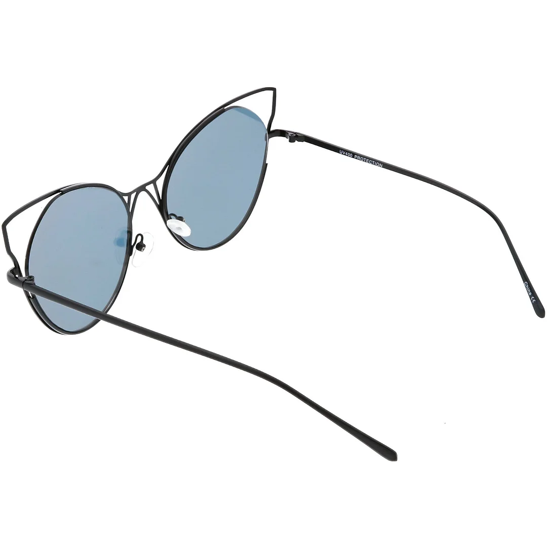 Oversize Cat Eye glasses Semi Rimless Metal Cut Out Mirrored Flat Lens 60mm