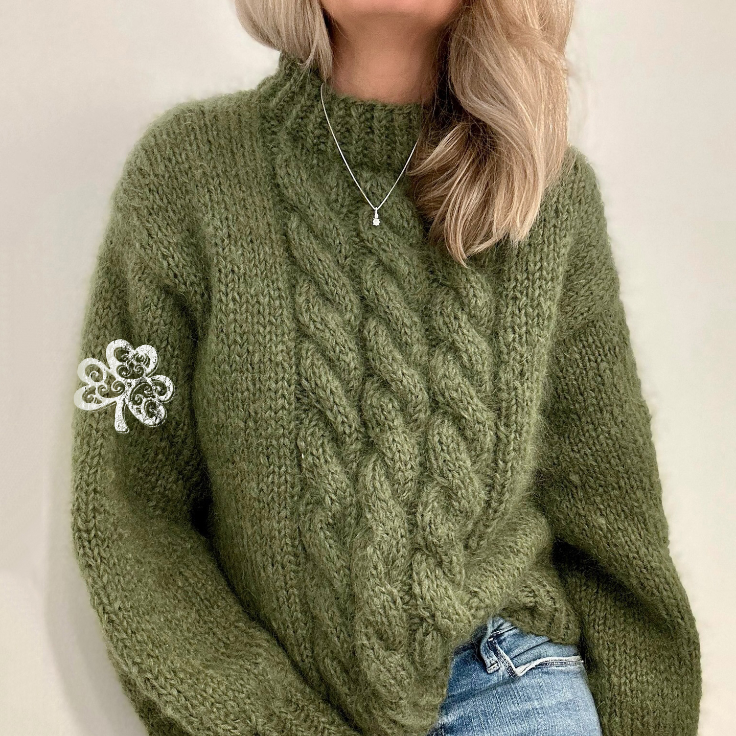 Women'S Burlap Textured Clover Pattern Sweater wearshes