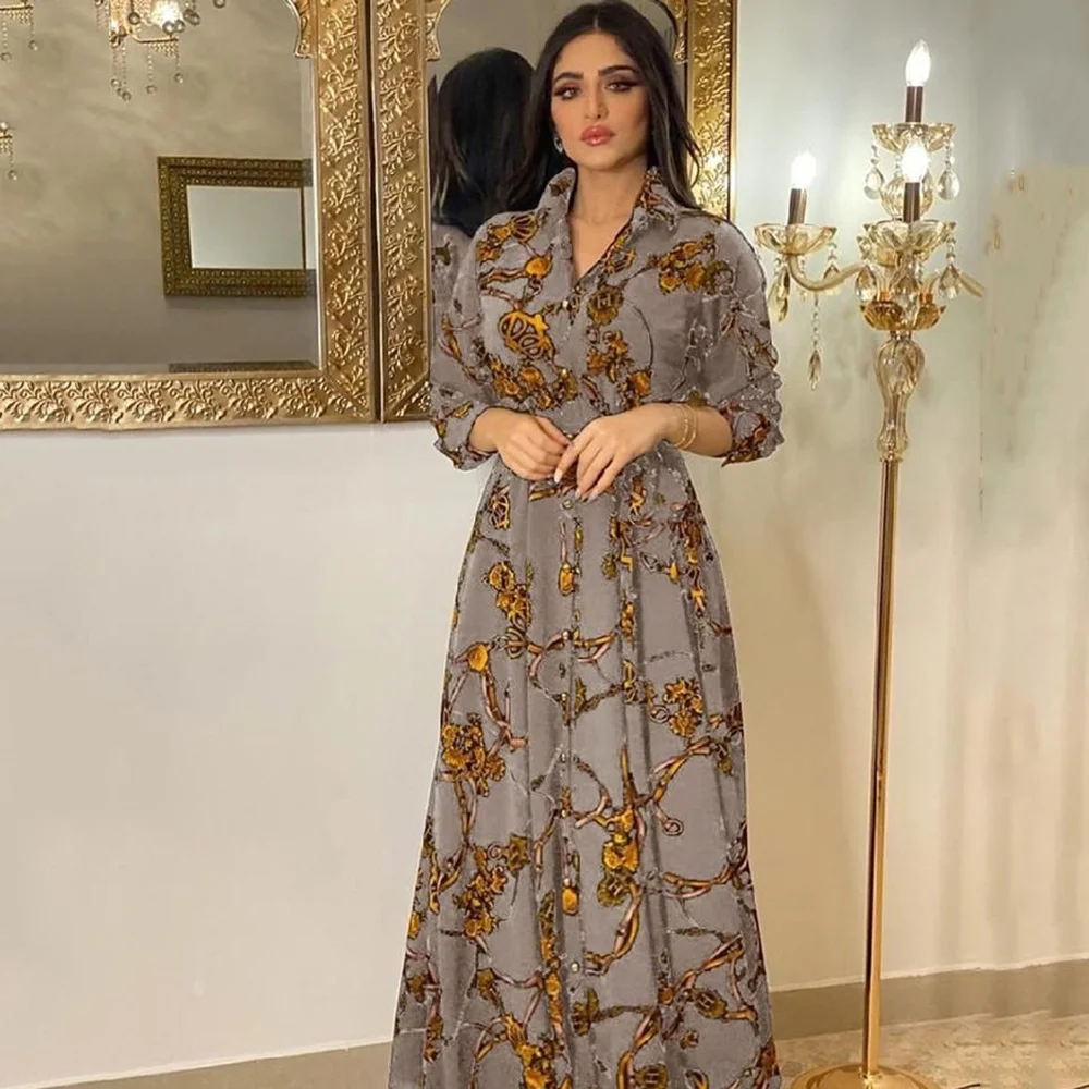 Brownm Brownm 2025 Spring And Autumn New Middle East Women's Shang French Elegant Dress Vintage Printed Dress