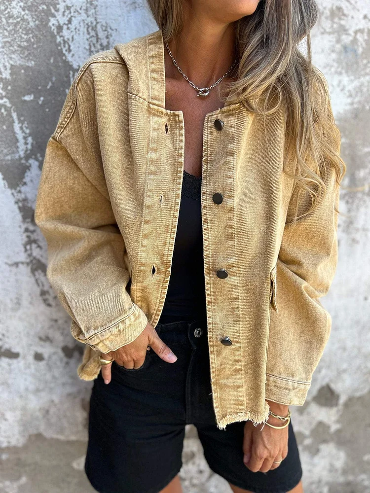 Denim Hooded Long Sleeve Jacket