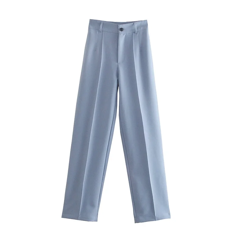 Women's Casual Pants Chic Tailored Trousers Elegant Office Wear Straight Pants Female Solid Trousers Vintage High Waist Pants