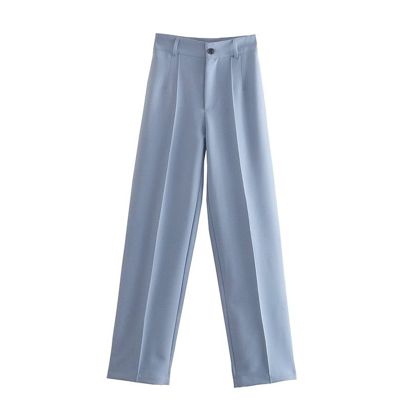 High Waist Zipper Pants Chic Office Lady Casual Pantalon for Women Vintage Female Trousers 2021 Solid Straight Women's Pants