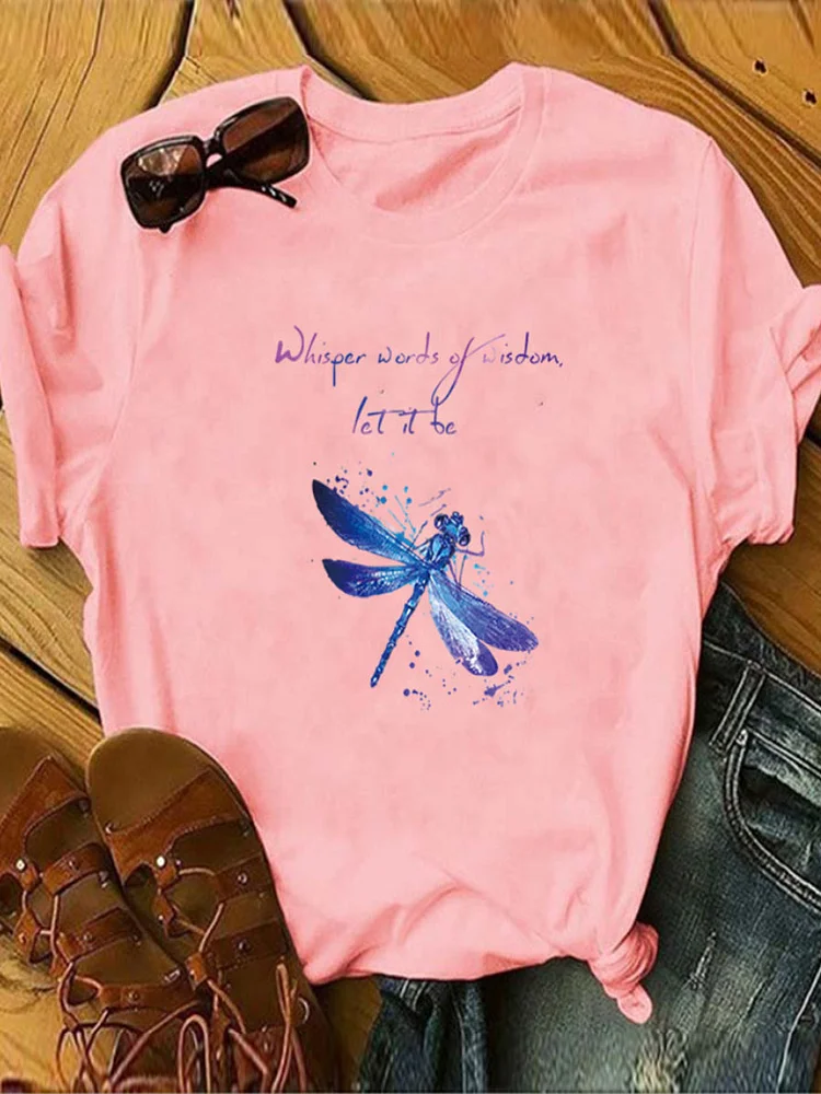 Dragonfly Printed Casual Short Sleeve T-shirt