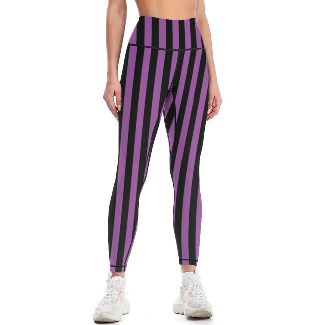 Purple Black Vertical Stripe Halloween Yoga Pants for Women Soft High Waist Women's Workout Leggings