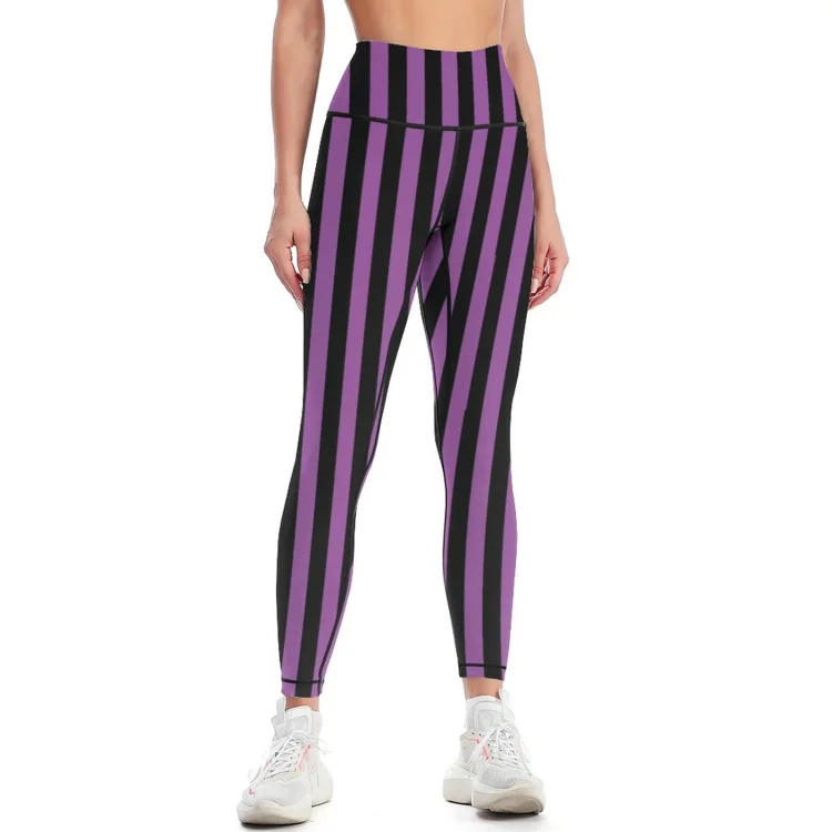 Purple Black Vertical Stripe Halloween Yoga Pants for Women Soft