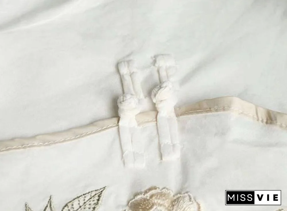 Women Spring Summer Retro Buckle Shirt Top Chinese National Style Embroidery Three Quarter Sleeve Floral Cheongsam Shirts