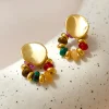 Colorful Beads Copper Golden Plated Earrings