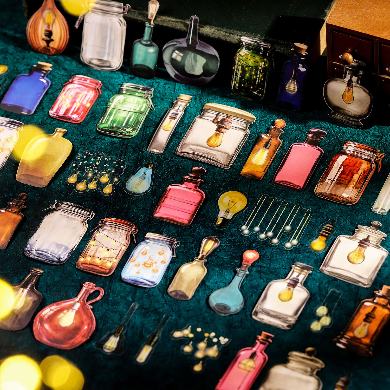 스티커 - 병 속의 별빛 시리즈 빈티지 라이트 보틀