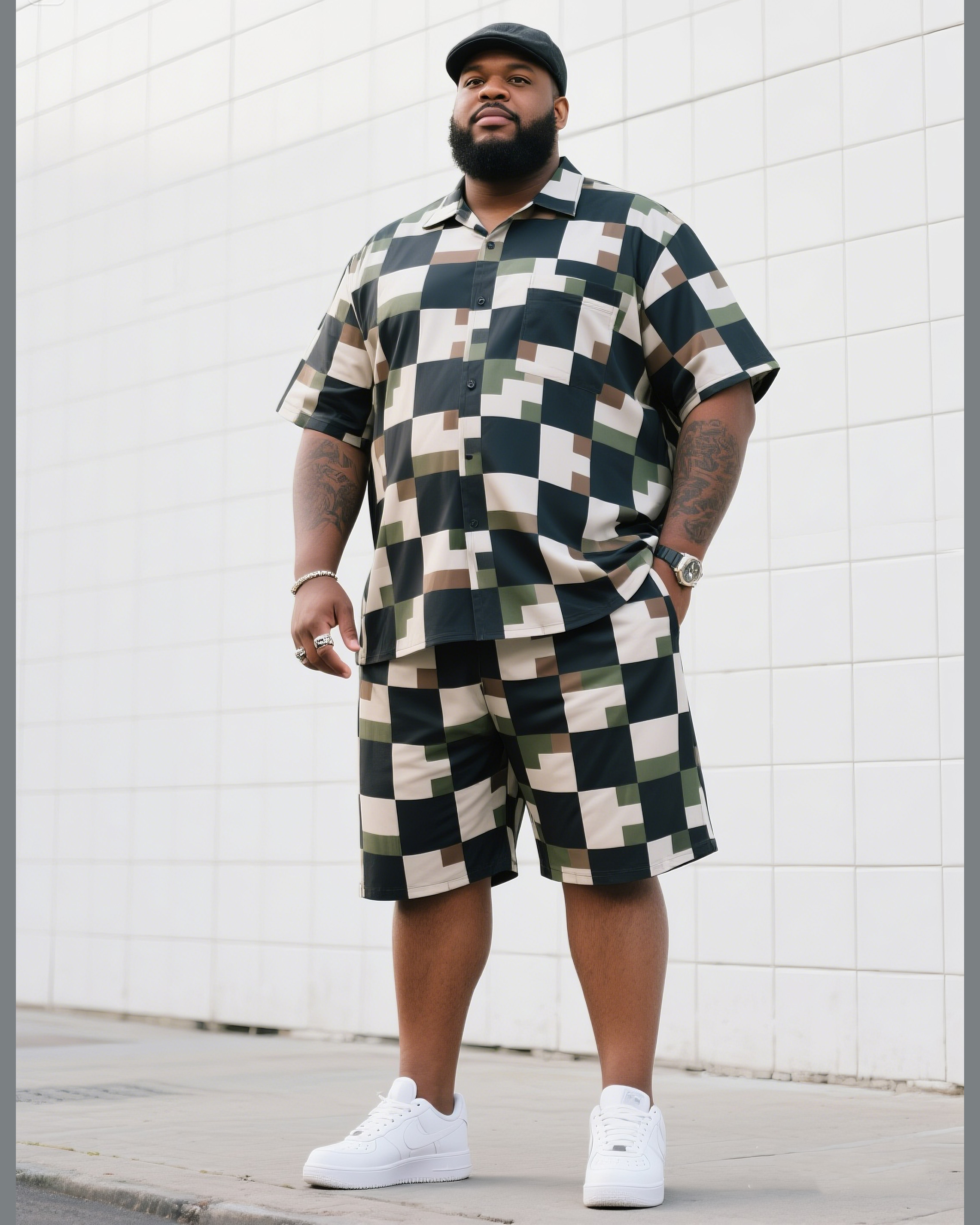 Big Man's Daily Leisure Outdoor Activities High Sense Creative Camouflage Short Sleeve Shirt Shorts Suit