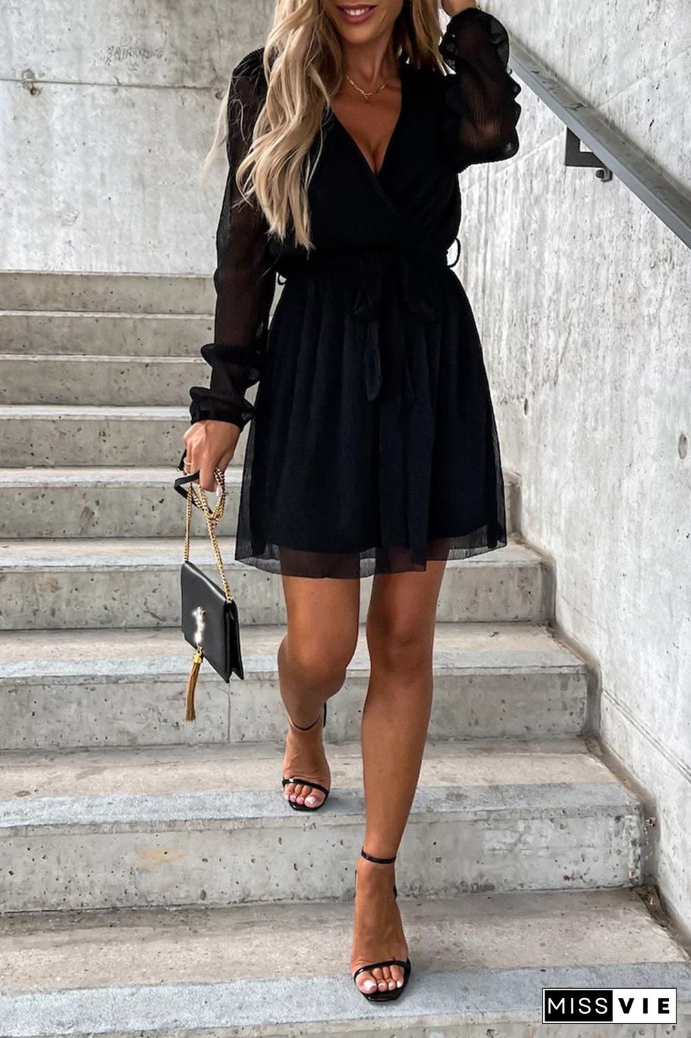 Fashion Sexy Solid Frenulum V Neck A Line Dresses