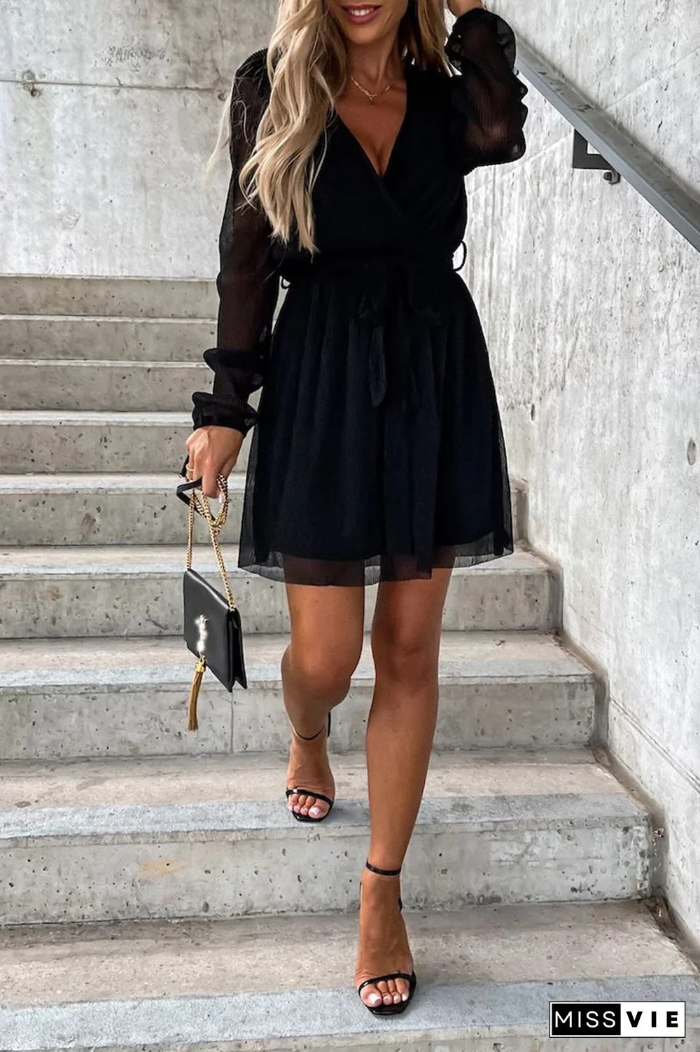 Fashion Sexy Solid Frenulum V Neck A Line Dresses