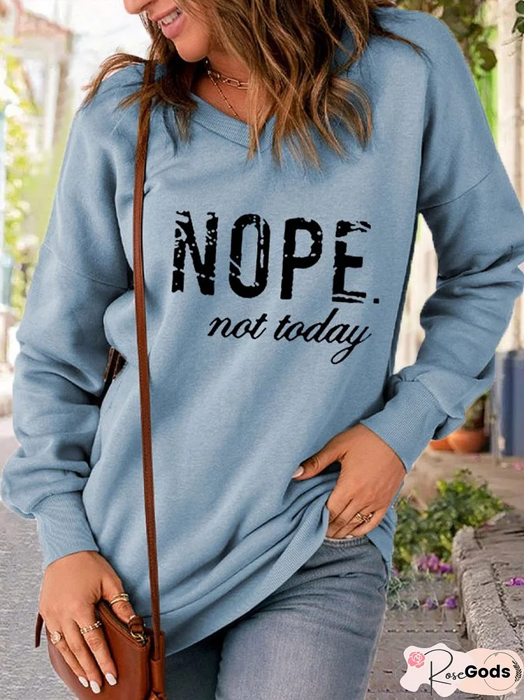 Casual Text Letters Autumn Polyester V Neck Micro-Elasticity Loose H-Line Regular Sweatshirts For Women