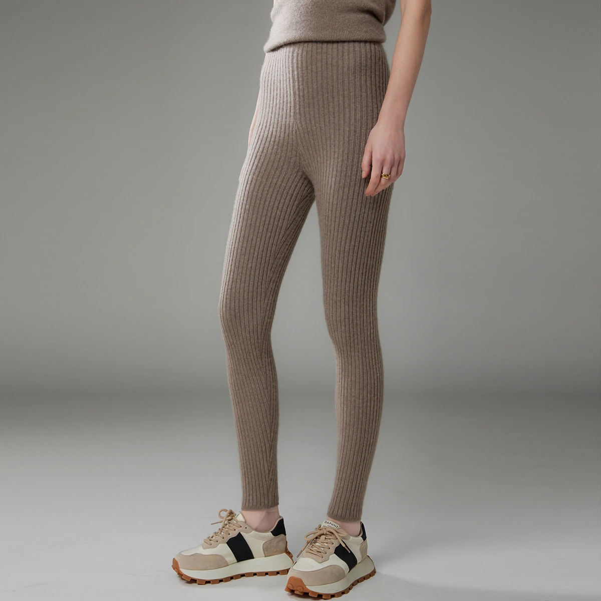 Pit Stripe Slim Women's Cashmere Leggings REAL SILK LIFE