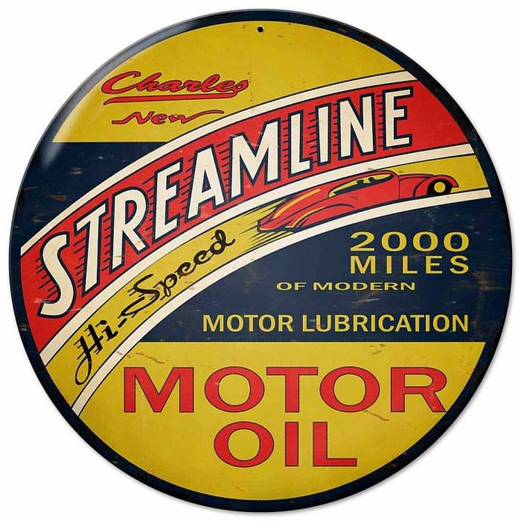 Streamline Motor Oil - Round Shape Tin Signs/Wooden Signs - 30*30CM