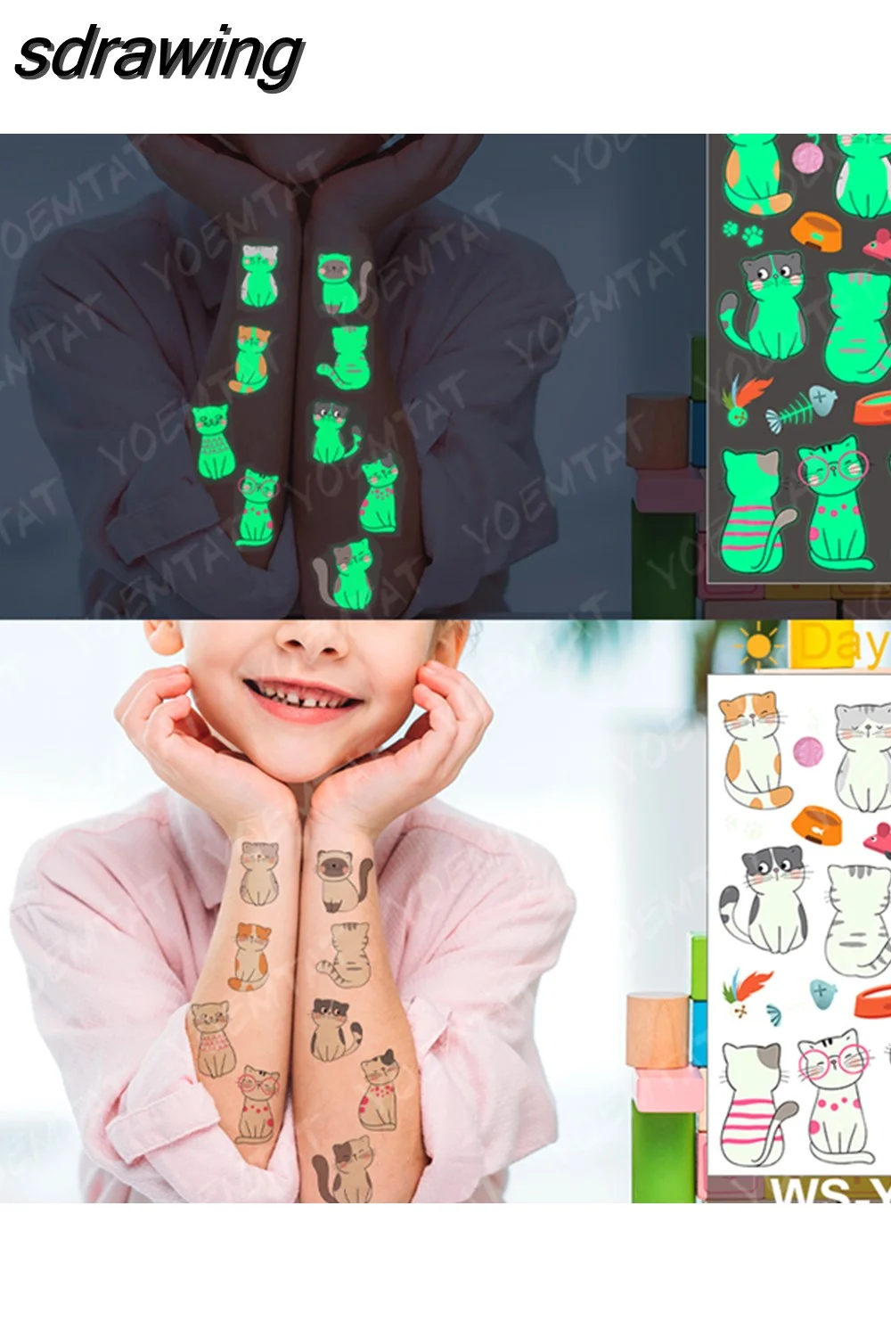 sdrawing Kids Luminous Waterproof Temporary Tattoo Stickers Cute Husky Poodle Corgi Dog Glowing Tatoo Arm Flashing Tatto Girl