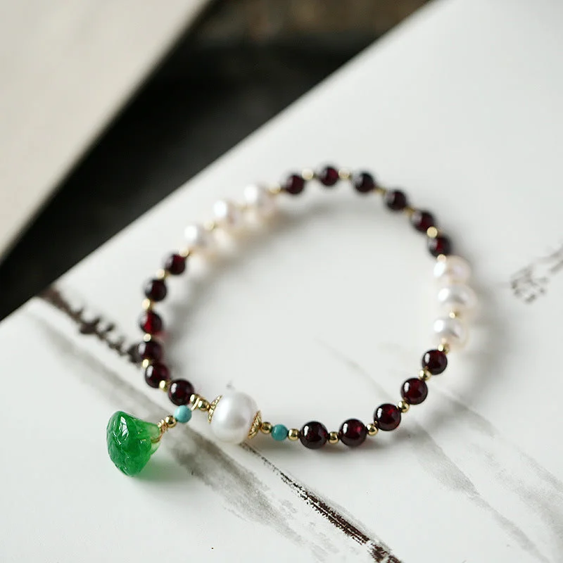 Pearl Garnet Charm Bracelet