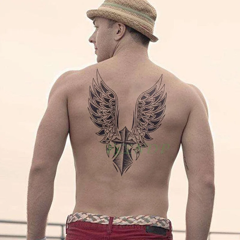 Waterproof Temporary Tattoo Sticker Cross Wing Angel whole back tattoo large tatto flash tatoo fake tattoos for women Men Girl