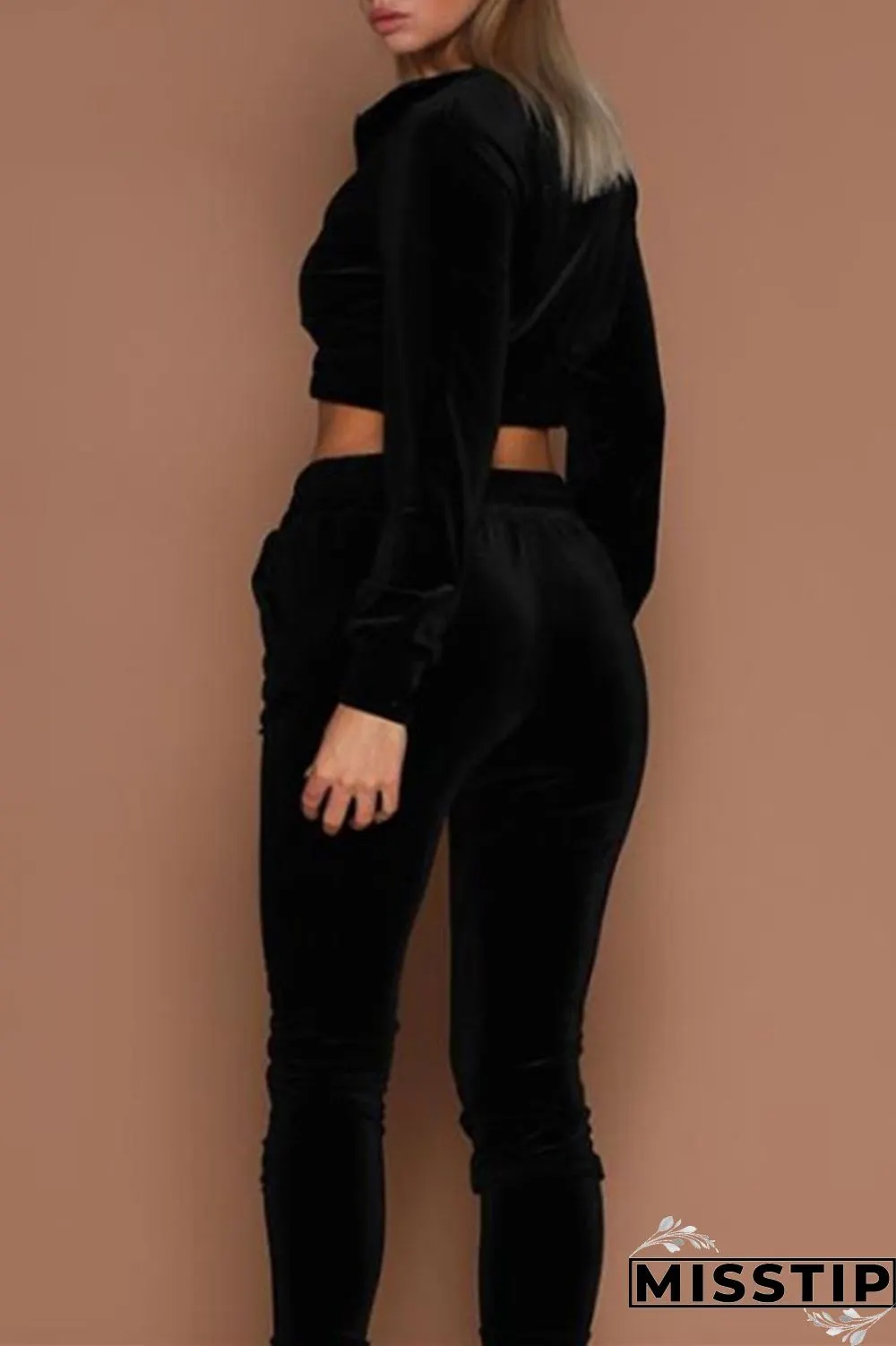 Pink Fashion Casual Solid Basic Zipper Collar Long Sleeve Two Pieces