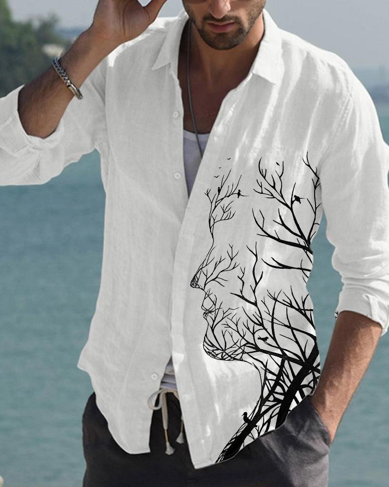Men's Cotton Abstract Printed Long Sleeve Cardigan Shirt