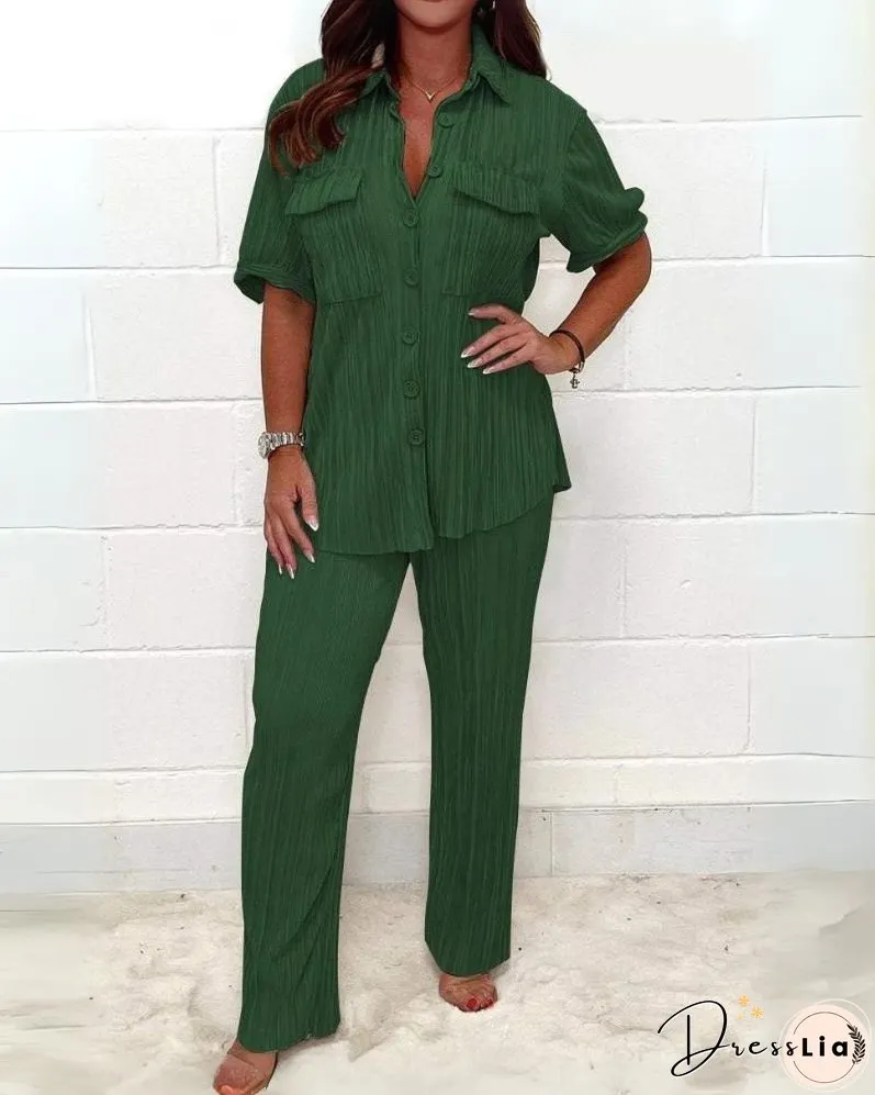 CECILLE - ELEGANT PLEATED TOP AND PANTS SET