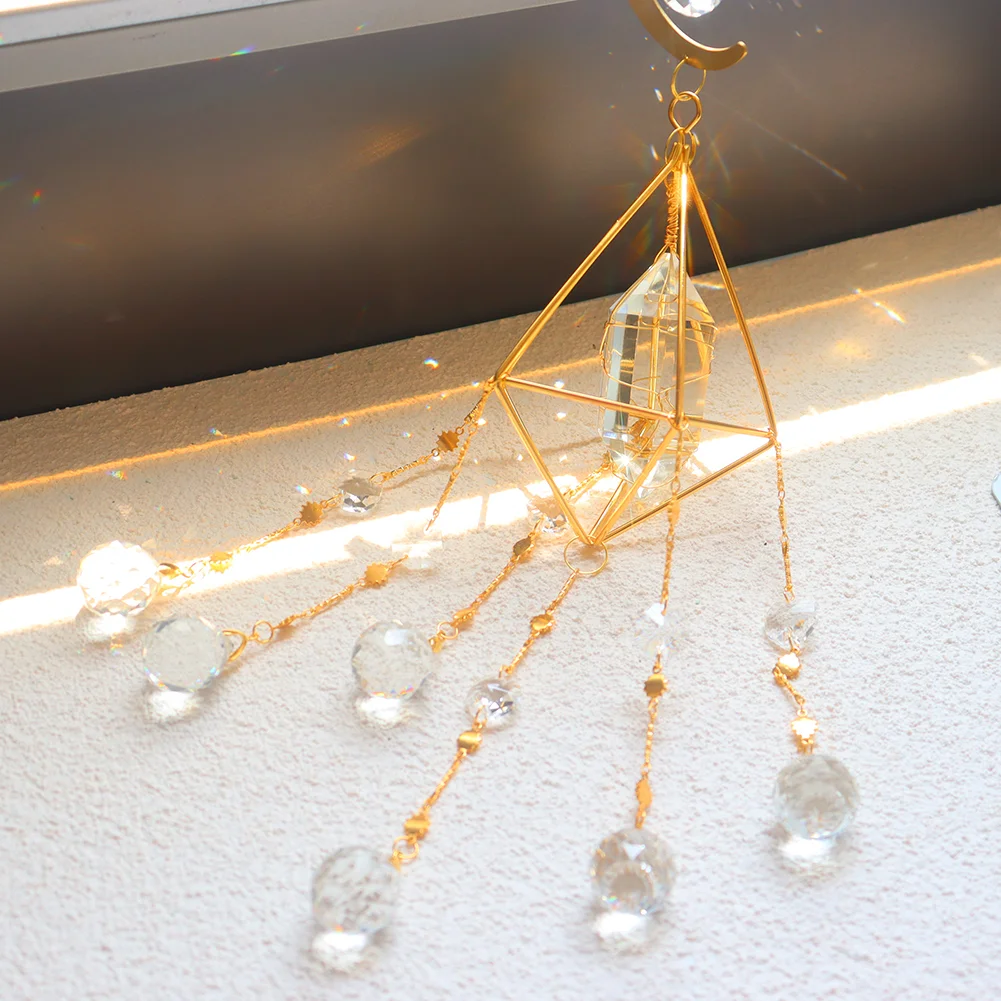 Metal Rainbow Collection Hanging Hexagon Moon Crystal Prisms Wind Chimes