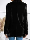 Women's Elegant Velvet Blazer, Long Sleeve, Solid Color, Casual Polyester Suit Jacket, No Belt, Fall/Winter Season, H-Shape, Open Front with Single Button, No Waterproof, Knitted Fabric