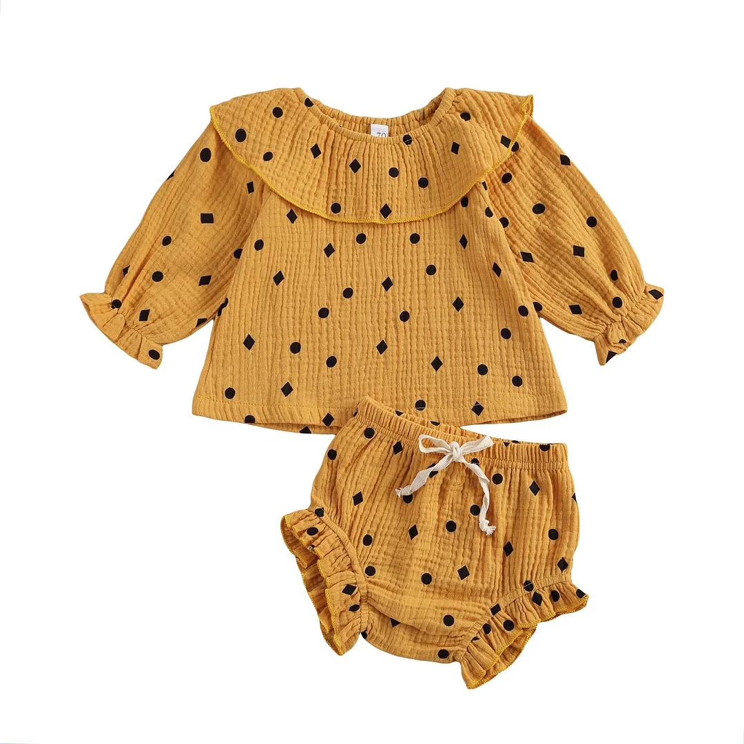 Newborn Infant Baby Girl 2Pcs Cotton Clothes Set Ruffled Doll Collar Long Sleeve Tops with Elastic Triangle Shorts Spring Autumn